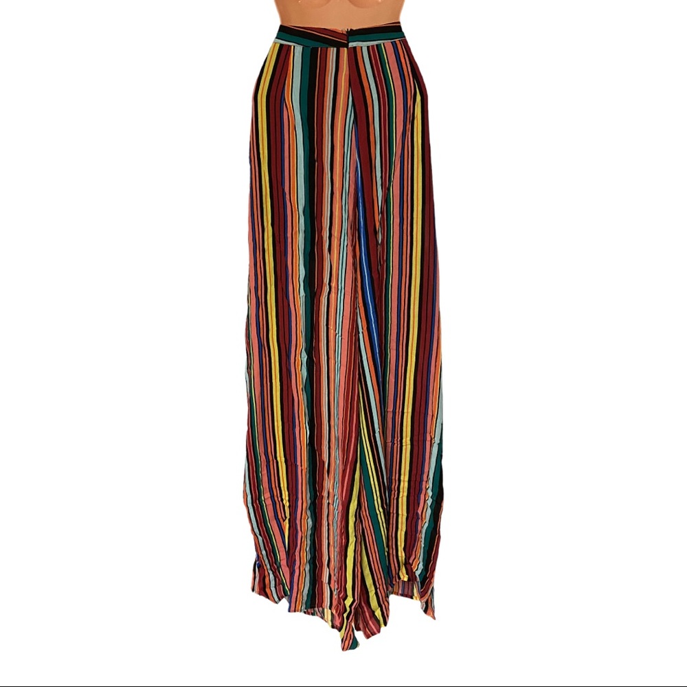AQUA Faux Wrap Striped Rayon Casual Resort Vacation Wide Leg Boho Retro Pant - Picture 11 of 16